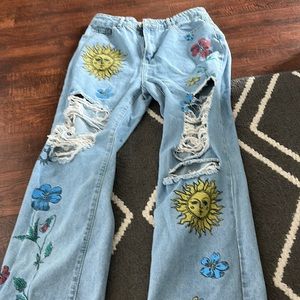 Baggy painted ripped jeans
